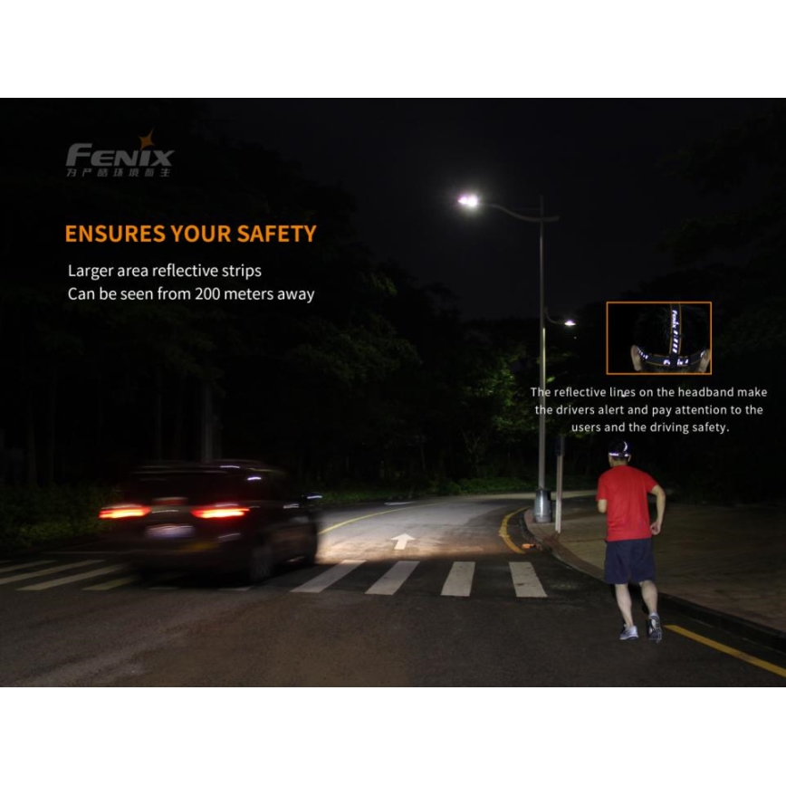 Fenix HM65R - Genopladelig LED pandelampe 2xLED/USB/2xCR123A IP68 1400 skinnende 300 timer 3400 mAh