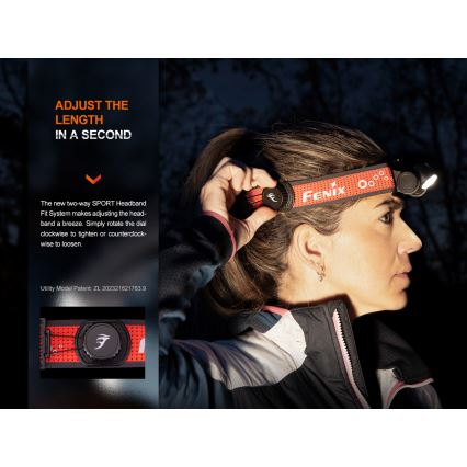 Fenix HM65RTV20BLC- LED pandelampe dæmpbar og genopladelig  LED/USB/2xCR123A IP68 3400 mAh sort/orange