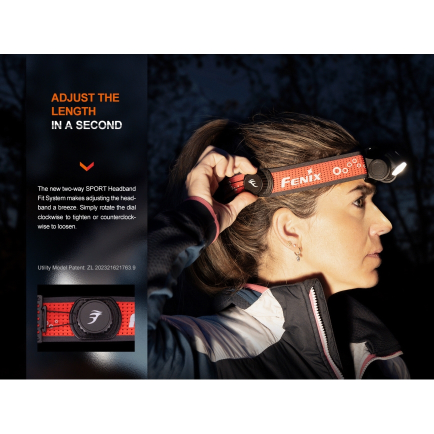 Fenix HM65RTV20BLC- LED pandelampe dæmpbar og genopladelig  LED/USB/2xCR123A IP68 3400 mAh sort/orange