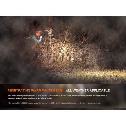 Fenix HM65RTV20BLC- LED pandelampe dæmpbar og genopladelig  LED/USB/2xCR123A IP68 3400 mAh sort/orange