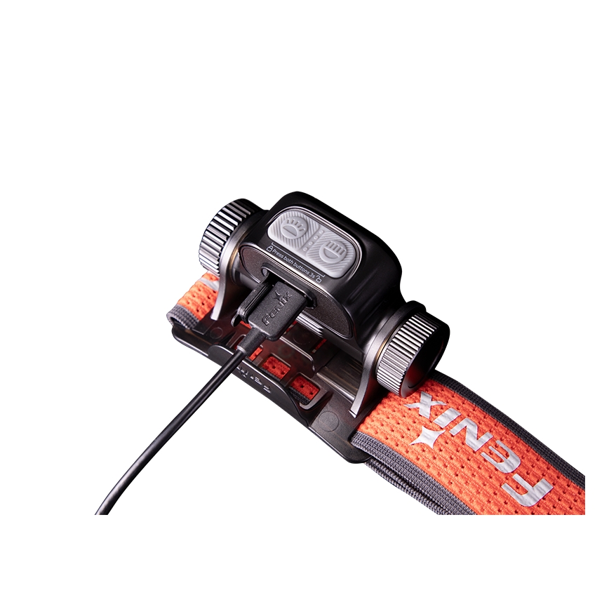 Fenix HM65RTV20BLC- LED pandelampe dæmpbar og genopladelig  LED/USB/2xCR123A IP68 3400 mAh sort/orange