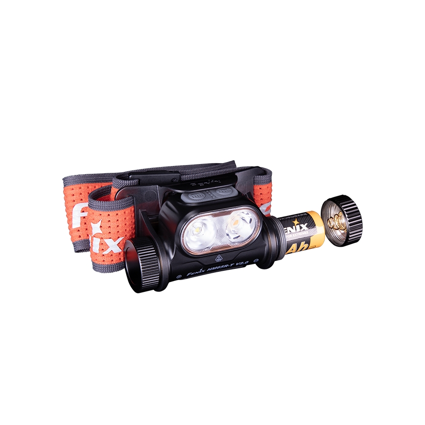 Fenix HM65RTV20BLC- LED pandelampe dæmpbar og genopladelig  LED/USB/2xCR123A IP68 3400 mAh sort/orange