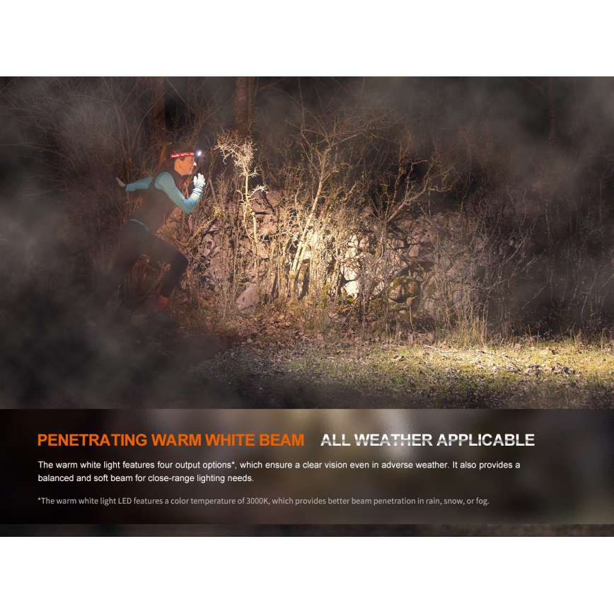 Fenix HM65RTV20PRP - LED pandelampe dæmpbar og genopladelig LED/USB/2xCR123A IP68 1600 lm 300 timer 3400 mAh sort/lilla