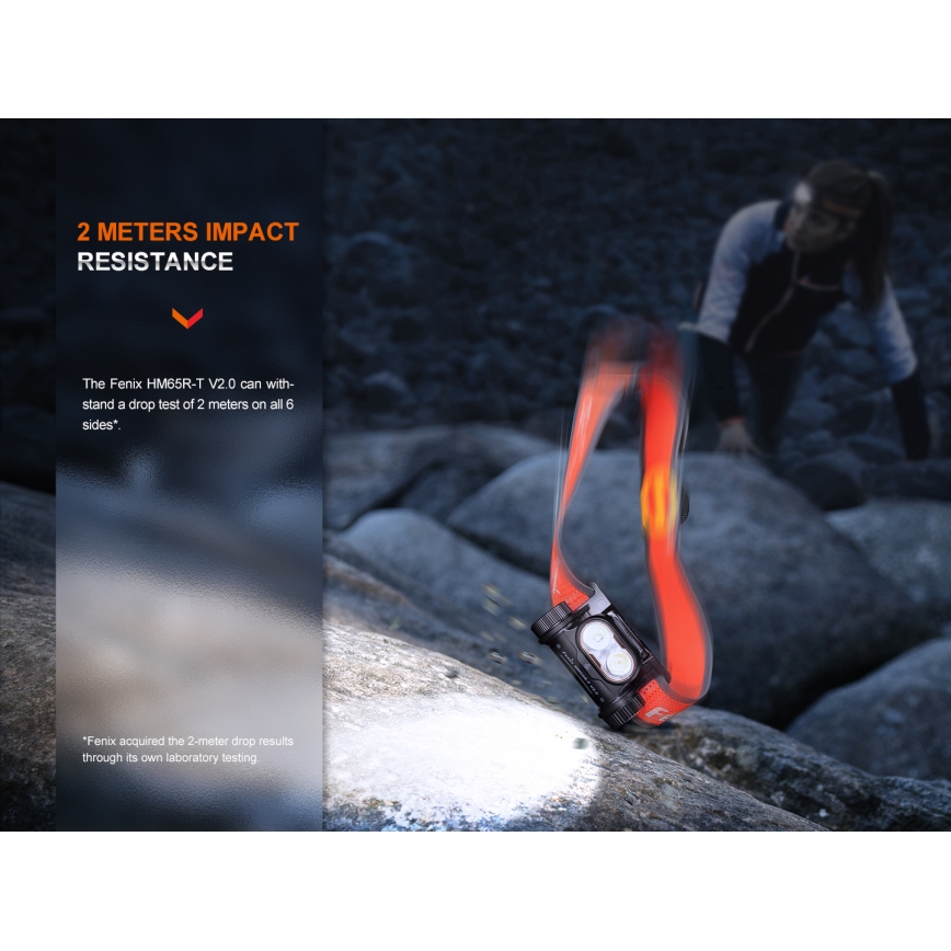 Fenix HM65RTV20PRP - LED pandelampe dæmpbar og genopladelig LED/USB/2xCR123A IP68 1600 lm 300 timer 3400 mAh sort/lilla