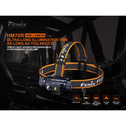 Fenix HM70R - Genopladelig LED pandelampe 4xLED/1x21700 IP68 1600 skinnende 800 timer 5000 mAh
