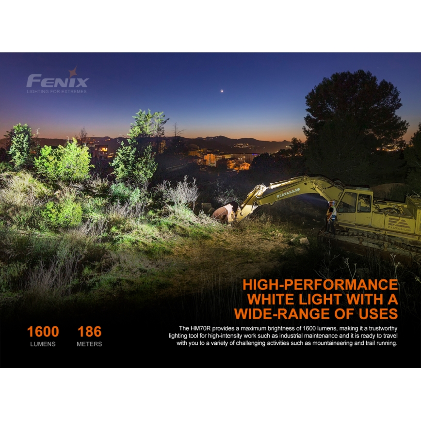 Fenix HM70R - Genopladelig LED pandelampe 4xLED/1x21700 IP68 1600 skinnende 800 timer 5000 mAh