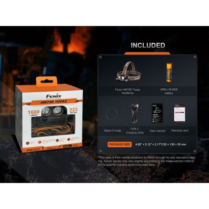 Fenix HM75RTOPAZ - Genopladelig LED pandelampe dæmpbar LED/USB IP68 1600 lm 210 h