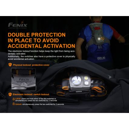 Fenix HP16R1250 - Genopladelig LED pandelampe 3xLED/USB 4xAA IP66 1250 lm 600 timer 3000 mAh