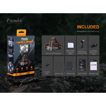 Fenix HP16R1250 - Genopladelig LED pandelampe 3xLED/USB 4xAA IP66 1250 lm 600 timer 3000 mAh