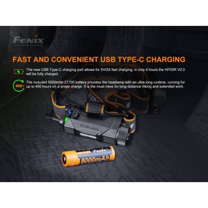 Fenix HP25RV20 - LED pandelampe genopladelig og dæmpbar 3xLED/1x21700 IP66 1600 lm 800 timer