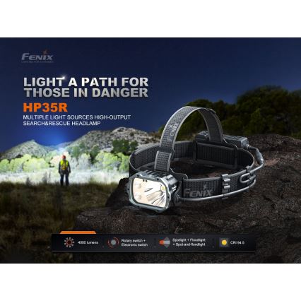 Fenix HP35R - Dæmpbar genopladelig pandelampe LED/USB 5000 mAh IP66 4000 lm 500 h sort
