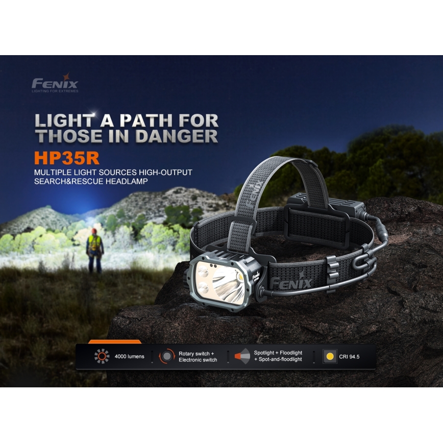 Fenix HP35R - Dæmpbar genopladelig pandelampe LED/USB 5000 mAh IP66 4000 lm 500 h sort