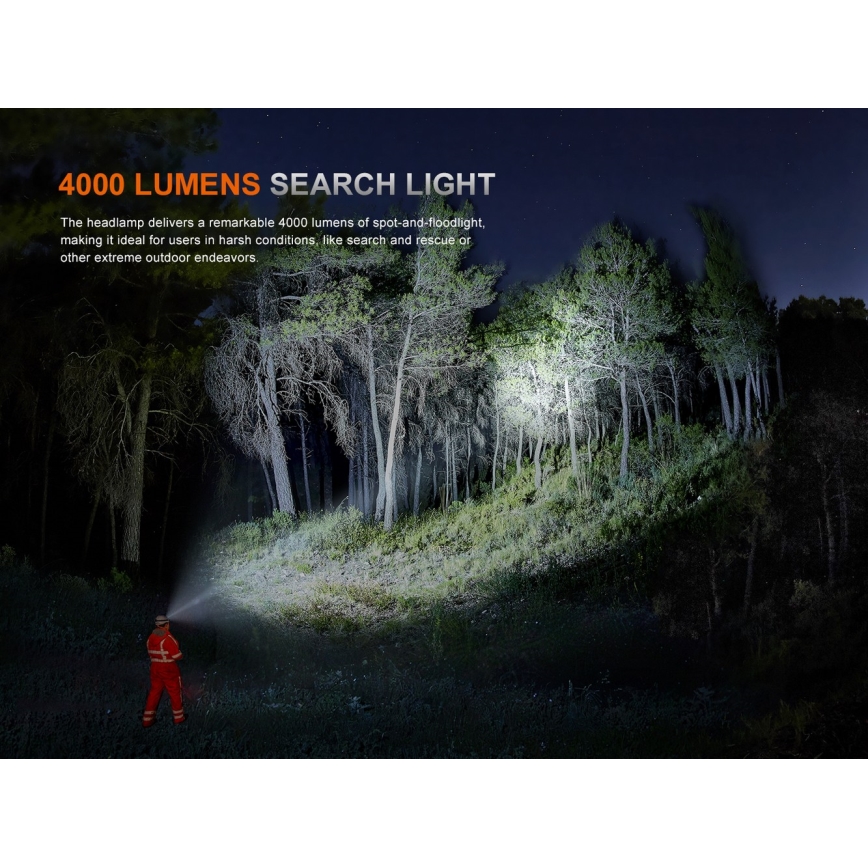 Fenix HP35R - Dæmpbar genopladelig pandelampe LED/USB 5000 mAh IP66 4000 lm 500 h sort