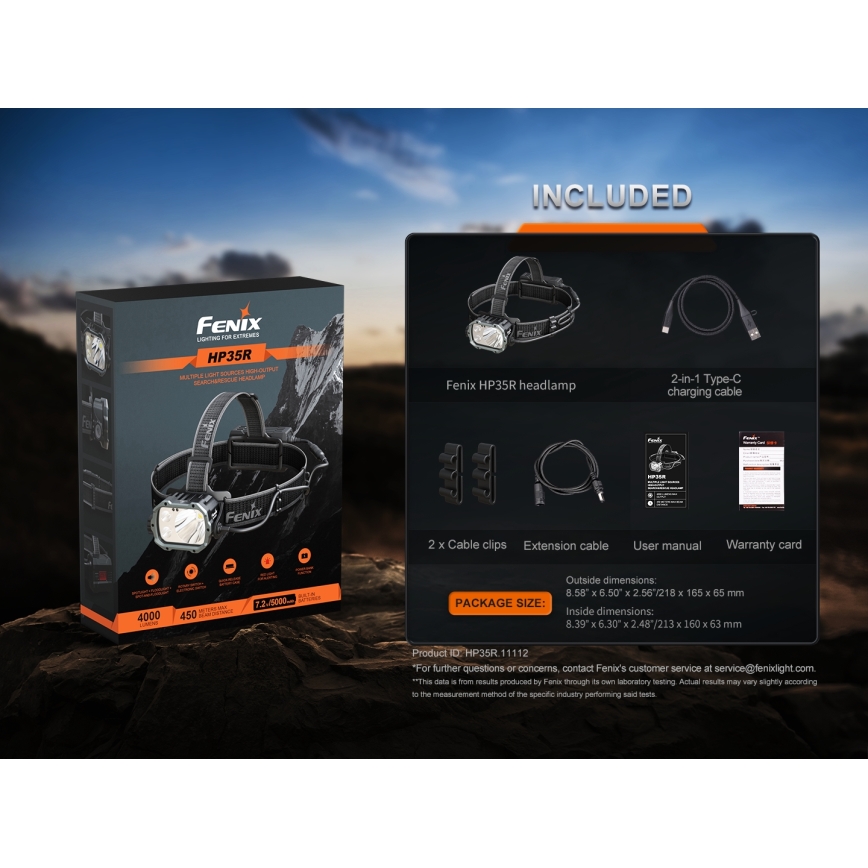 Fenix HP35R - Dæmpbar genopladelig pandelampe LED/USB 5000 mAh IP66 4000 lm 500 h sort