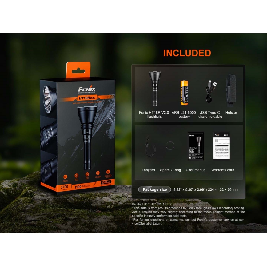 Fenix HT18RV20 - LED-dæmpbar genopladelig lommelygte LED/USB 6000 mAh IP68 3700 lm 87 h sort