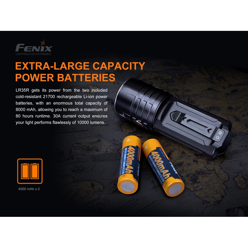 Fenix LR35R - LED lommelygte genopladelig 6xLED/2x21700 4000mAh IP68 10000 lm 80 timer