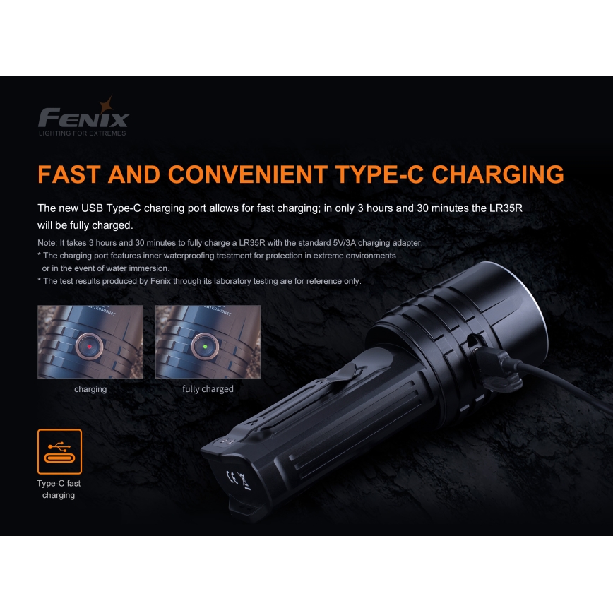 Fenix LR35R - LED lommelygte genopladelig 6xLED/2x21700 4000mAh IP68 10000 lm 80 timer
