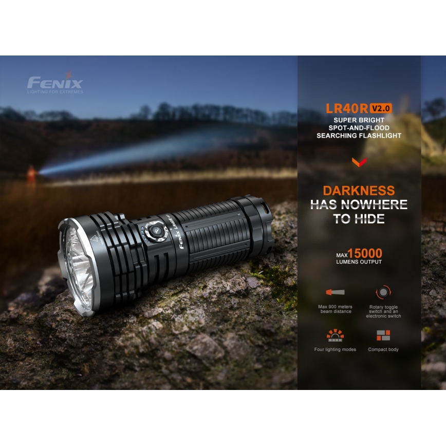 Fenix LR40RV20 - Genopladelig LED lommelygte LED/USB IP68 15000 skinnende 177 timer 5000 mAh