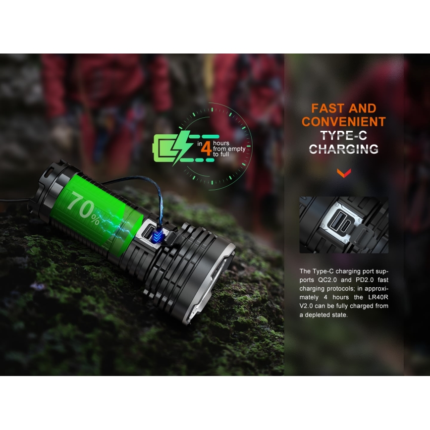 Fenix LR40RV20 - Genopladelig LED lommelygte LED/USB IP68 15000 skinnende 177 timer 5000 mAh