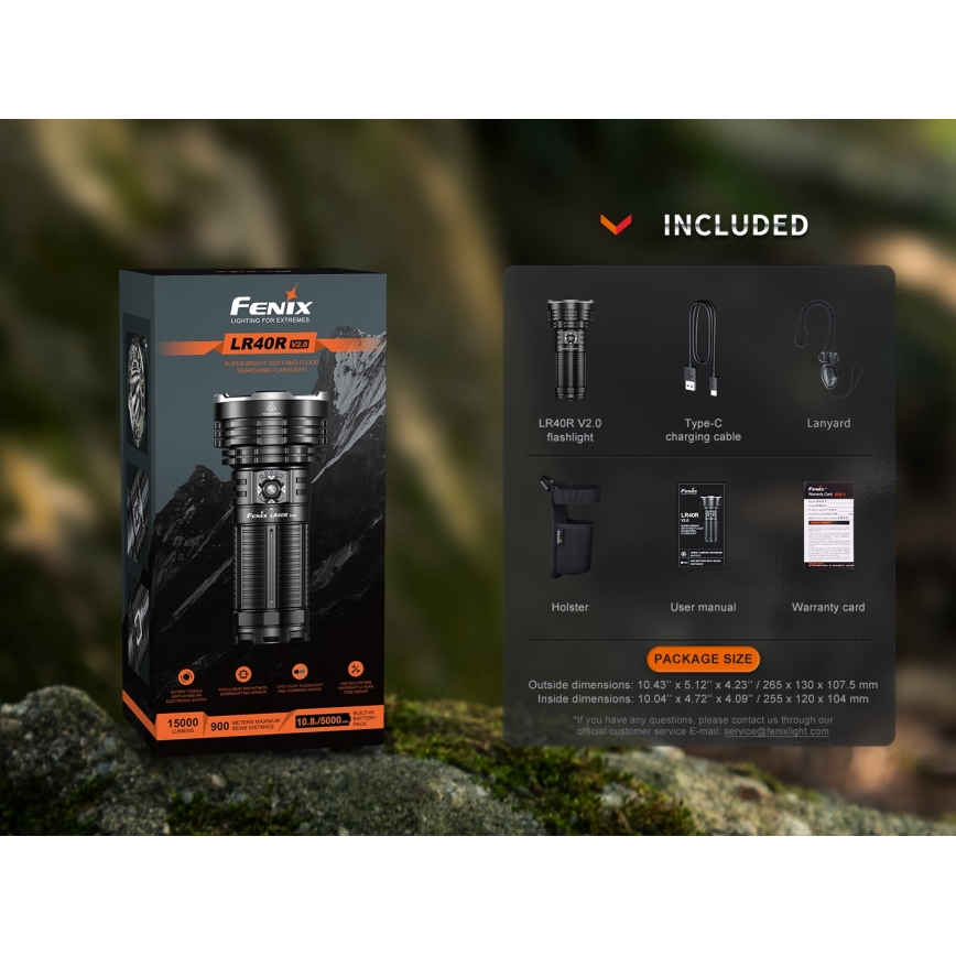 Fenix LR40RV20 - Genopladelig LED lommelygte LED/USB IP68 15000 skinnende 177 timer 5000 mAh