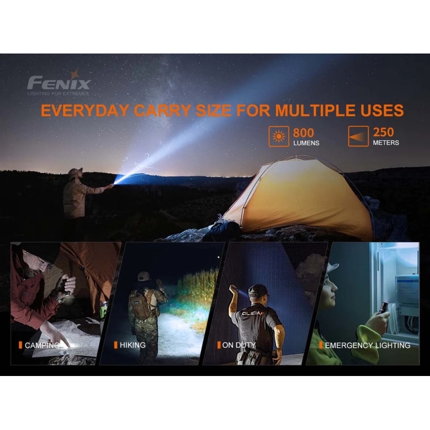 Fenix PD25R - Genopladelig LED lommelygte LED/USB/1xCR123A IP68 800 lm 70 timer 700 mAh