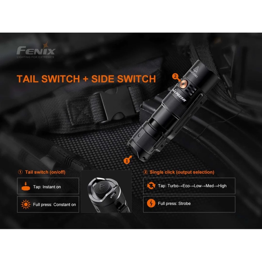 Fenix PD25R - Genopladelig LED lommelygte LED/USB/1xCR123A IP68 800 lm 70 timer 700 mAh