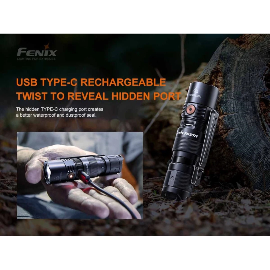 Fenix PD25R - Genopladelig LED lommelygte LED/USB/1xCR123A IP68 800 lm 70 timer 700 mAh