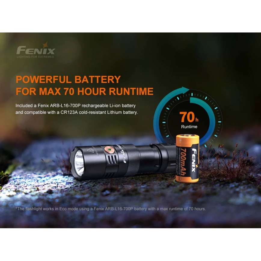 Fenix PD25R - Genopladelig LED lommelygte LED/USB/1xCR123A IP68 800 lm 70 timer 700 mAh