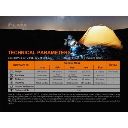 Fenix PD25R - Genopladelig LED lommelygte LED/USB/1xCR123A IP68 800 lm 70 timer 700 mAh