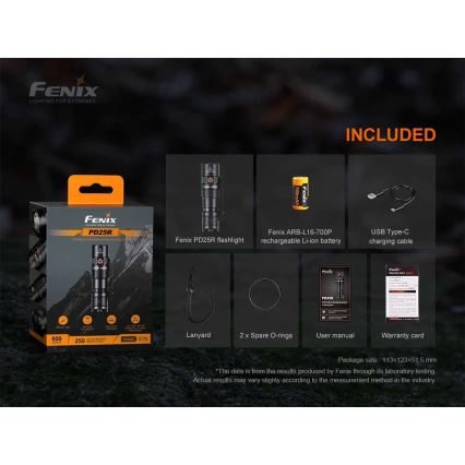 Fenix PD25R - Genopladelig LED lommelygte LED/USB/1xCR123A IP68 800 lm 70 timer 700 mAh