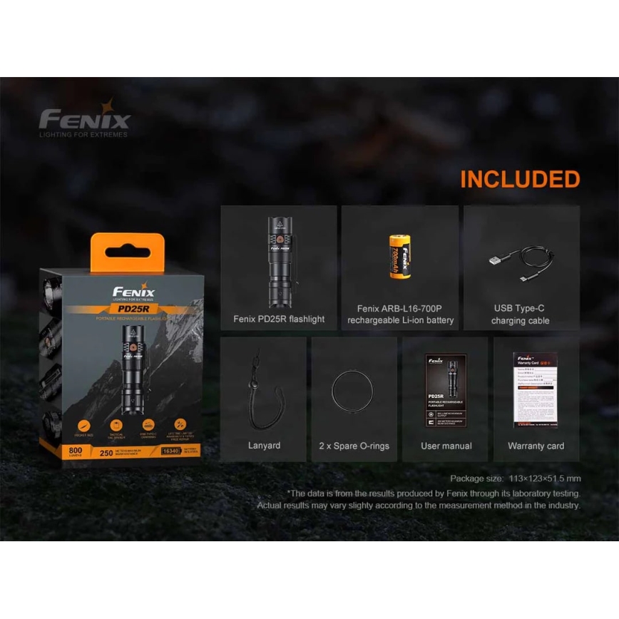 Fenix PD25R - Genopladelig LED lommelygte LED/USB/1xCR123A IP68 800 lm 70 timer 700 mAh