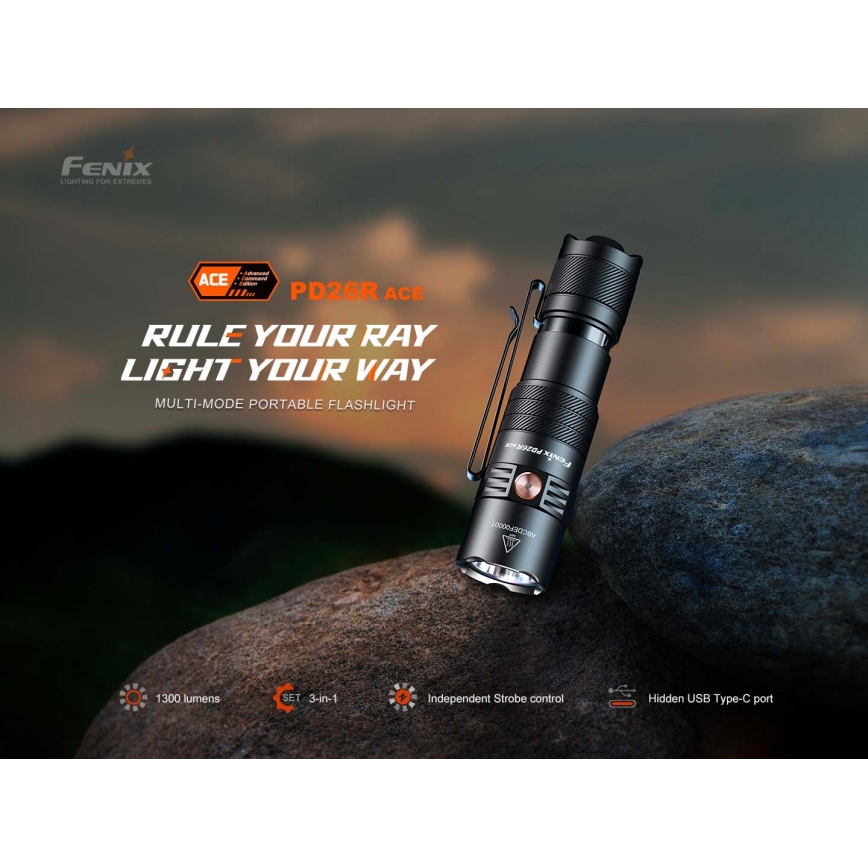 Fenix PD26RACE - LED-dæmpbar genopladelig lommelygte LED/USB 1600 mAh IP68 1300 lm 556 h sort