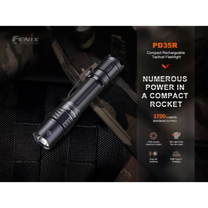 Fenix PD35R - Genopladelig LED lommelygte LED/USB/2xCR123A IP68 1700 lm 100 timer 3400 mAh