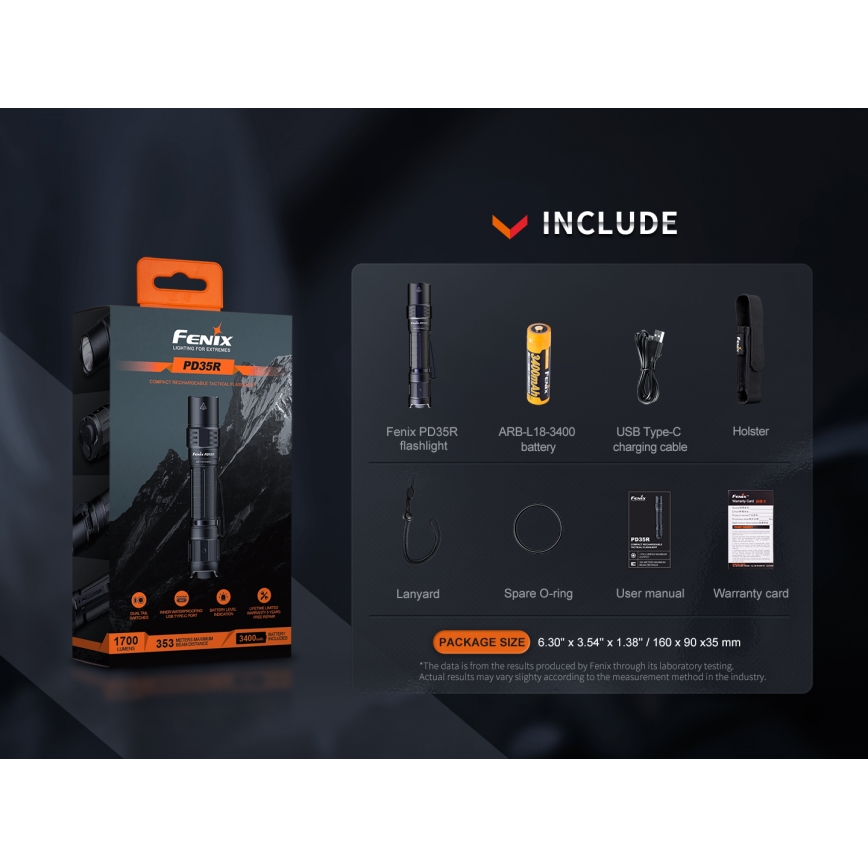 Fenix PD35R - Genopladelig LED lommelygte LED/USB/2xCR123A IP68 1700 lm 100 timer 3400 mAh