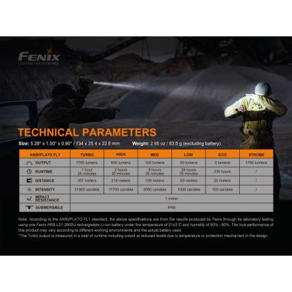 Fenix PD35V30 - Genopladelig LED lommelygte LED/USB/2xCR123A IP68 1700 skinnende 230 timer 2600 mAh