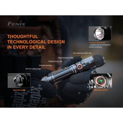 Fenix PD35V30 - Genopladelig LED lommelygte LED/USB/2xCR123A IP68 1700 skinnende 230 timer 2600 mAh