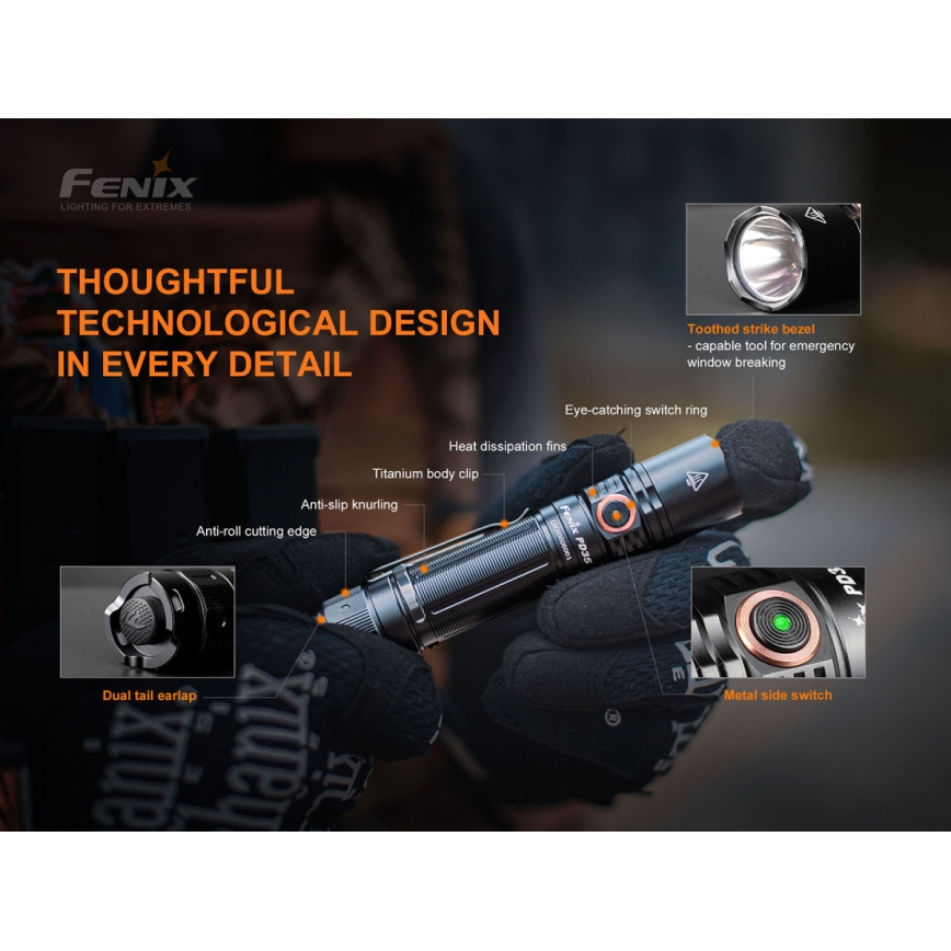 Fenix PD35V30 - Genopladelig LED lommelygte LED/USB/2xCR123A IP68 1700 skinnende 230 timer 2600 mAh
