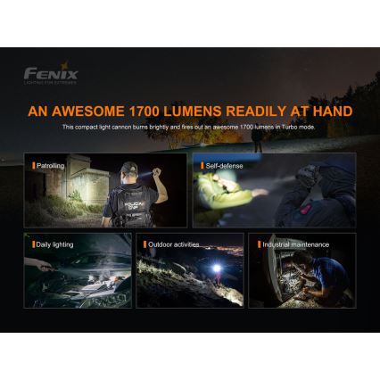 Fenix PD35V30 - Genopladelig LED lommelygte LED/USB/2xCR123A IP68 1700 skinnende 230 timer 2600 mAh