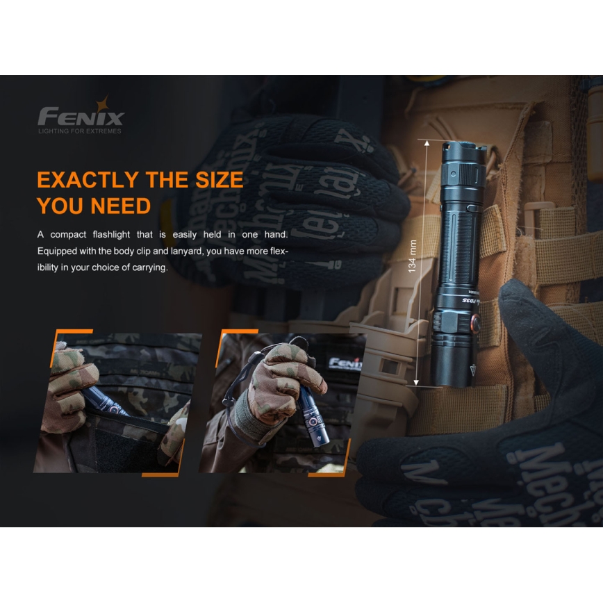 Fenix PD35V30 - Genopladelig LED lommelygte LED/USB/2xCR123A IP68 1700 skinnende 230 timer 2600 mAh