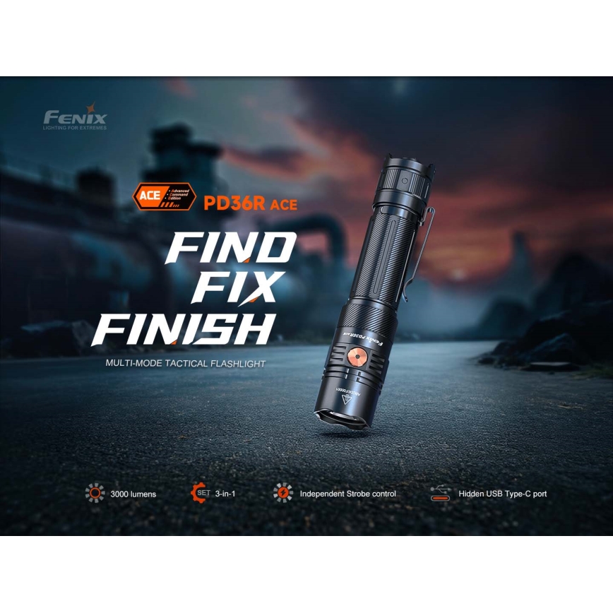 Fenix PD36RACE - LED dæmpbar genopladelig lommelygte LED/USB 5000 mAh IP68 3000 lm 63,45 h sort