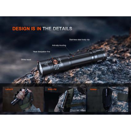 Fenix PD36RACE - LED dæmpbar genopladelig lommelygte LED/USB 5000 mAh IP68 3000 lm 63,45 h sort