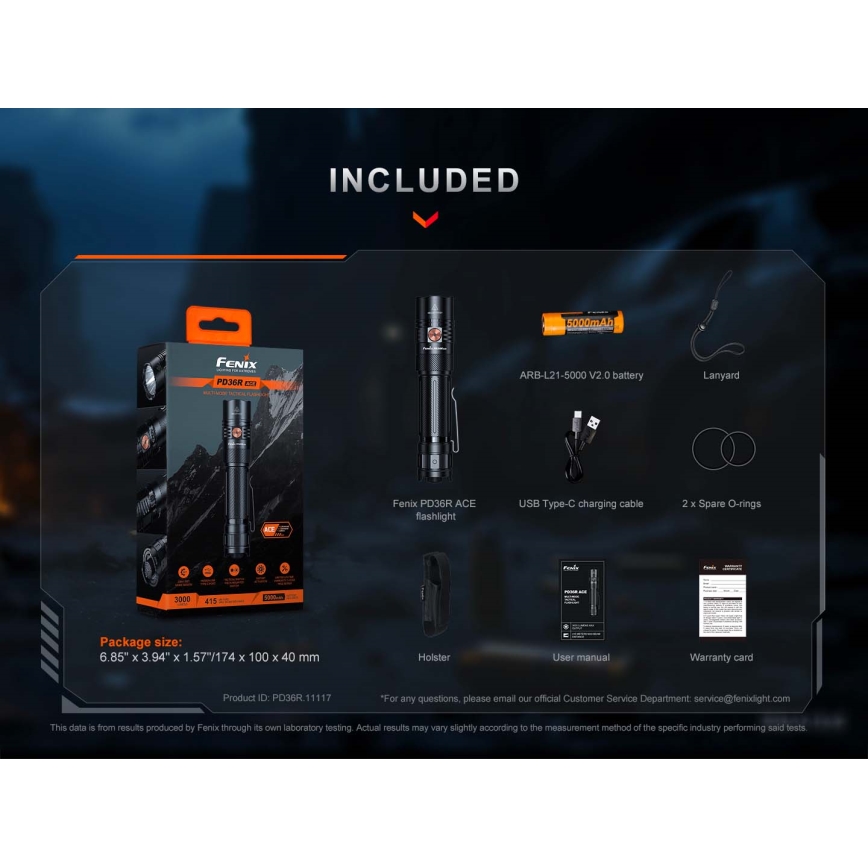 Fenix PD36RACE - LED dæmpbar genopladelig lommelygte LED/USB 5000 mAh IP68 3000 lm 63,45 h sort