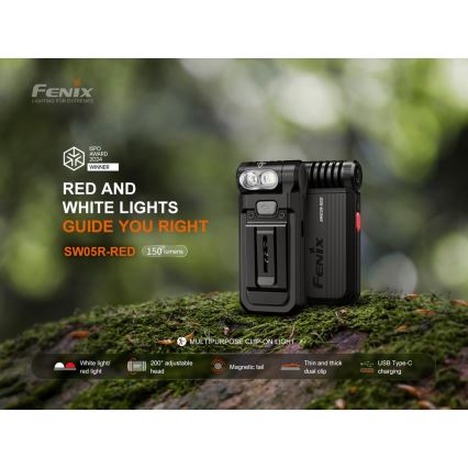 Fenix SW05RREDBLC - LED lommelygte dæmpbar og genopladelig LED/USB IPX6 150 lm 49 timer sort
