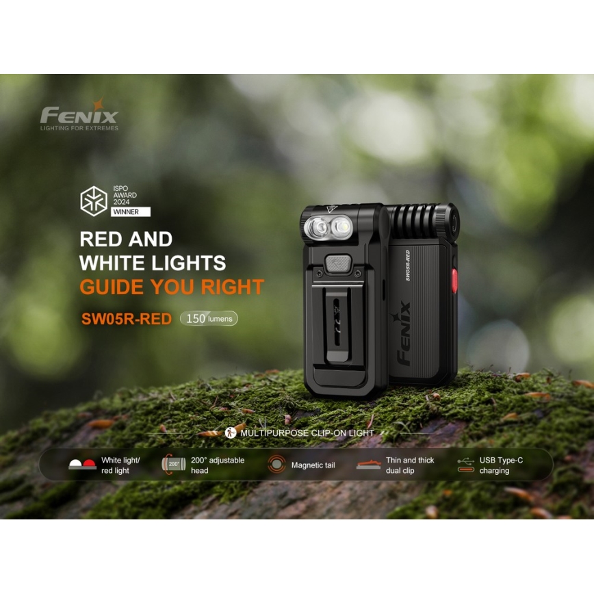 Fenix SW05RREDBLC - LED lommelygte dæmpbar og genopladelig LED/USB IPX6 150 lm 49 timer sort