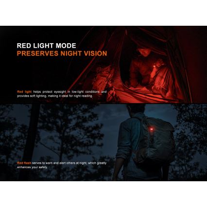Fenix SW05RREDBLC - LED lommelygte dæmpbar og genopladelig LED/USB IPX6 150 lm 49 timer sort