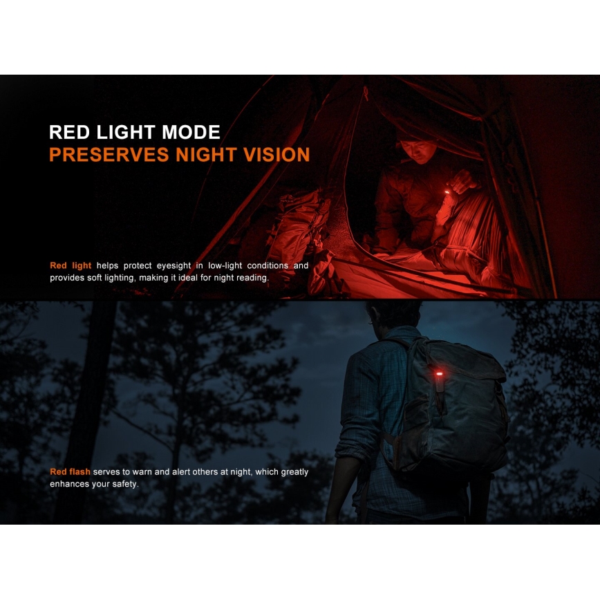Fenix SW05RREDBLC - LED lommelygte dæmpbar og genopladelig LED/USB IPX6 150 lm 49 timer sort
