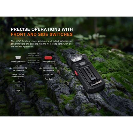 Fenix SW05RREDBLC - LED lommelygte dæmpbar og genopladelig LED/USB IPX6 150 lm 49 timer sort