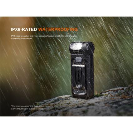 Fenix SW05RREDBLC - LED lommelygte dæmpbar og genopladelig LED/USB IPX6 150 lm 49 timer sort