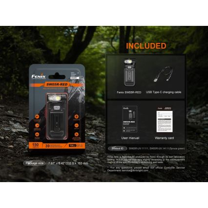 Fenix SW05RREDBLC - LED lommelygte dæmpbar og genopladelig LED/USB IPX6 150 lm 49 timer sort