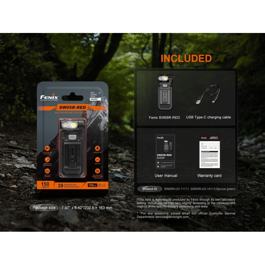 Fenix SW05RREDBLC - LED lommelygte dæmpbar og genopladelig LED/USB IPX6 150 lm 49 timer sort